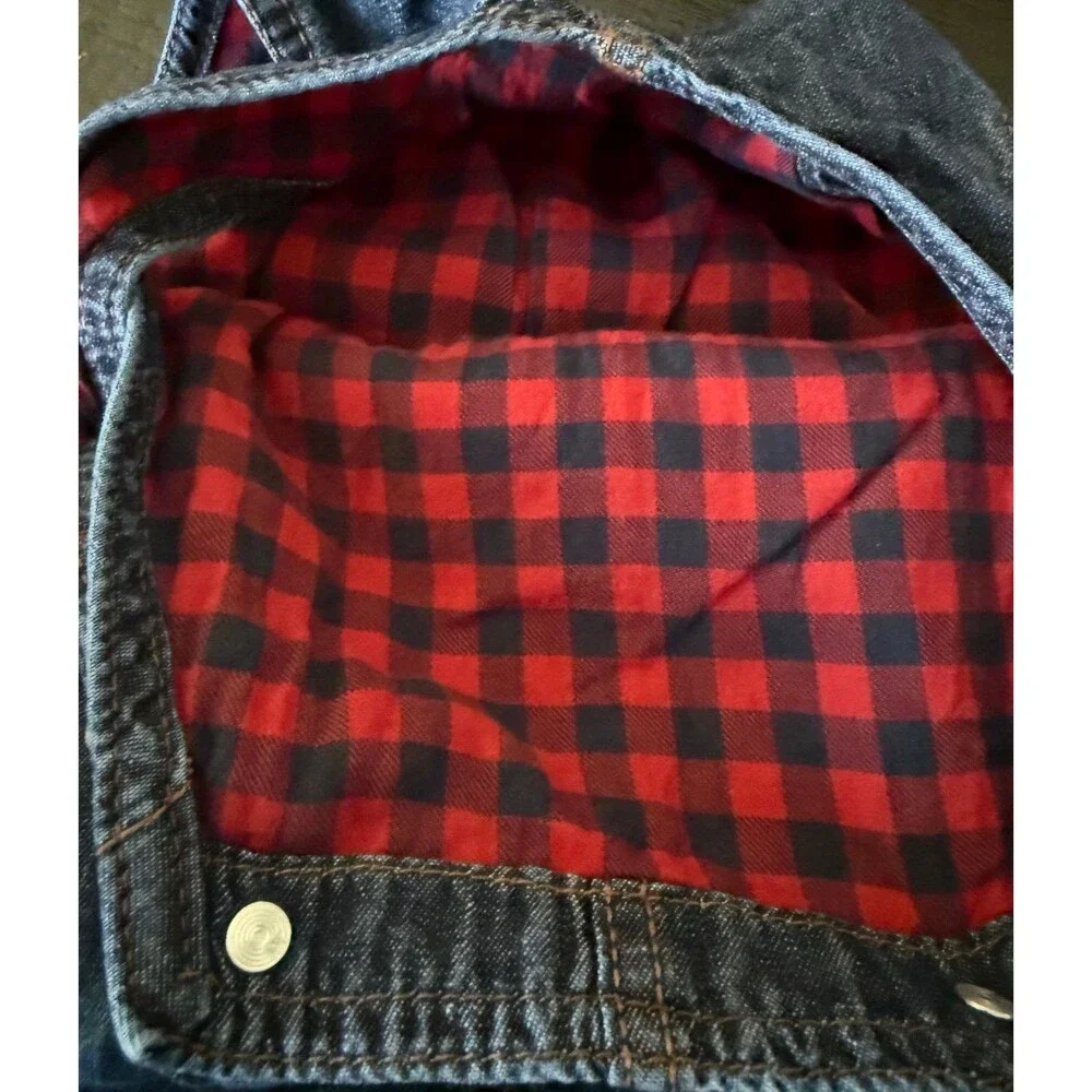 Kids OshKosh Bgosh Blue Denim Flannel Lined Buffalo Plaid Overalls Size 2T